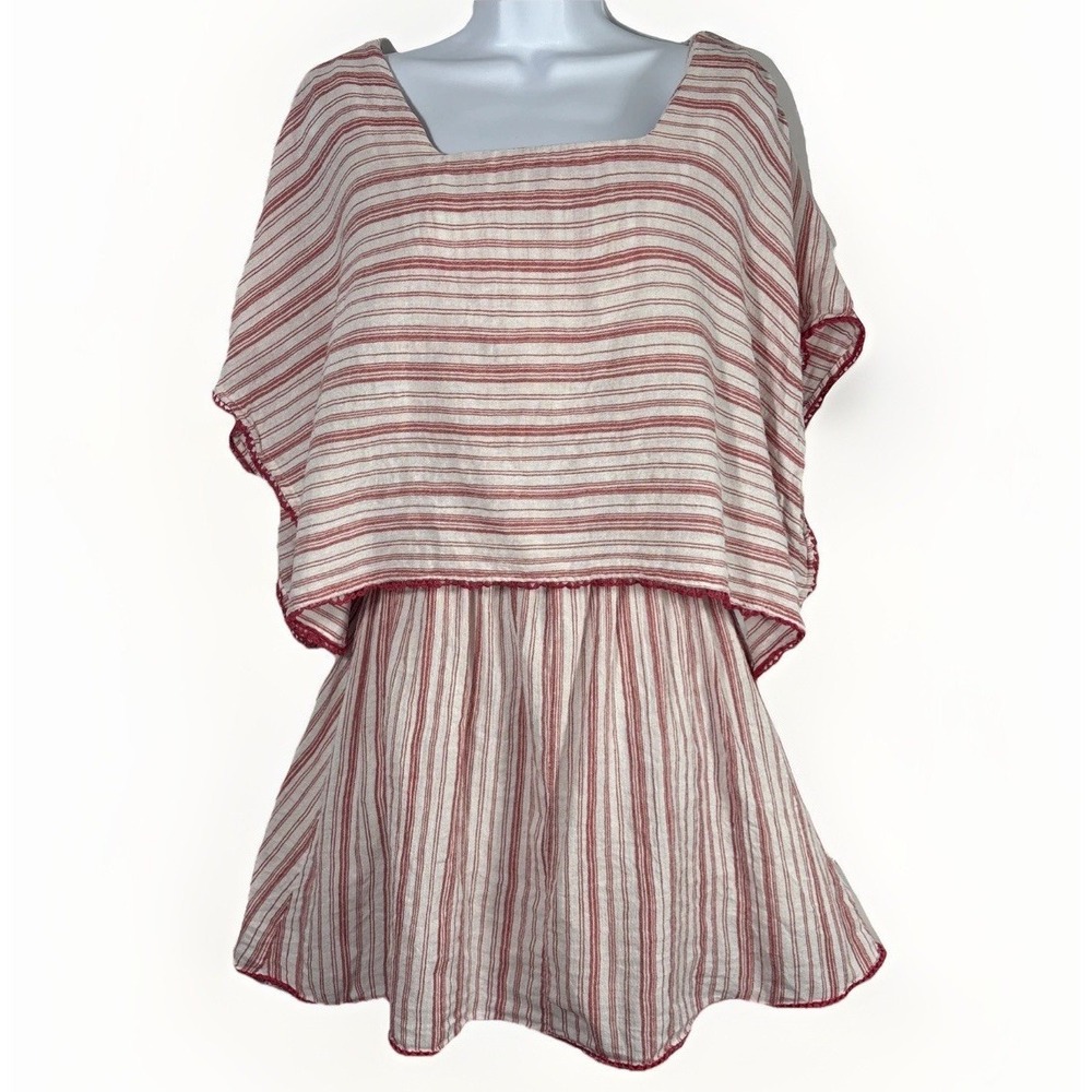 Anthropologie Intropia Boho Red Striped Poncho Overlay Mini Dress 38 (4-6) FLAW